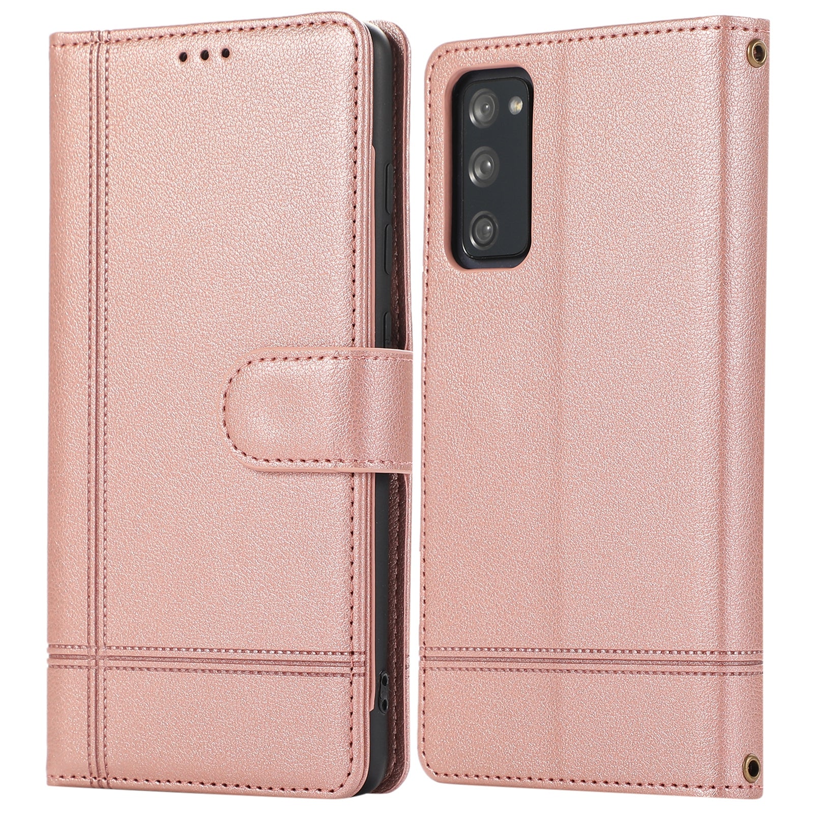 For Samsung Galaxy S20 FE 4G / S20 FE 5G / S20 Lite / S20 FE 2022 Case Leather Wallet Phone Cover with Mirror - Rose Gold For Samsung Galaxy S20 FE 4G / S20 FE 5G / S20 Lite / S20 FE 2022 Case Leather Wallet Phone Cover with Mirror - Rose Gold